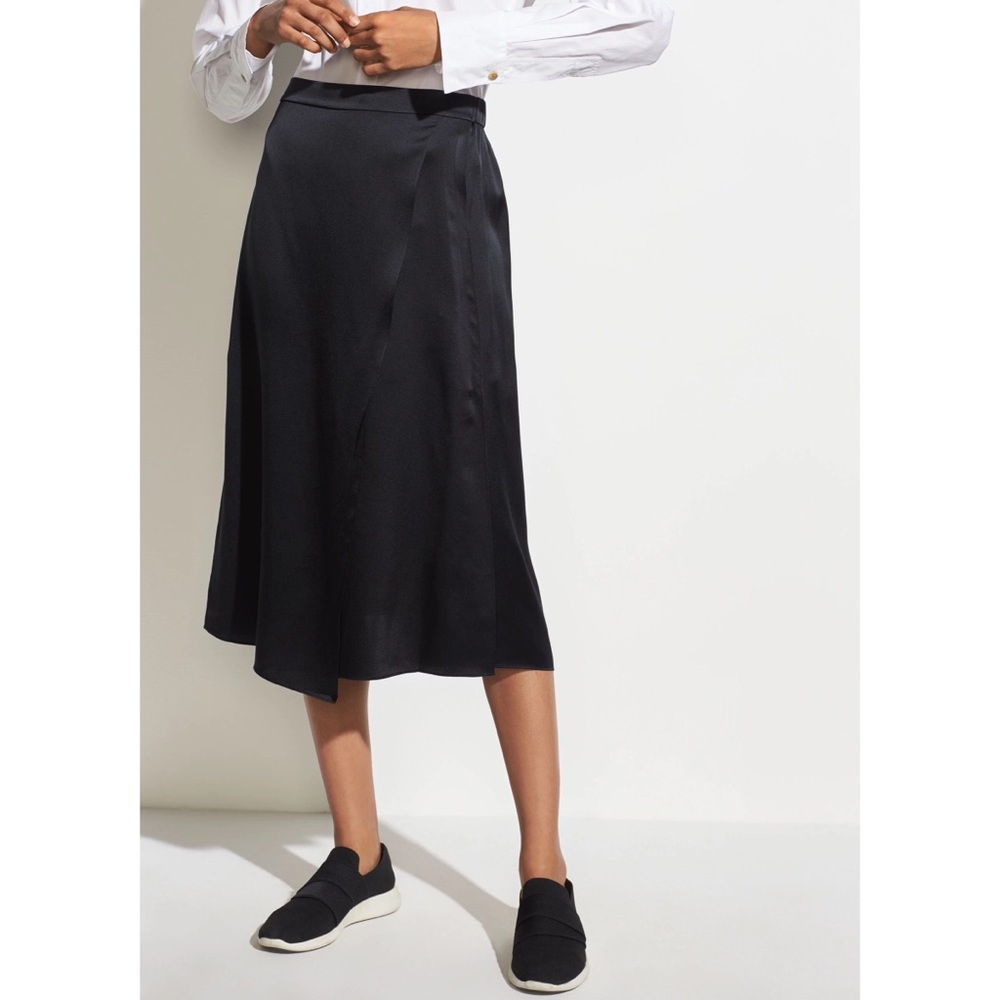 Vince Black Silk Draped Panel Skirt Slits Size M